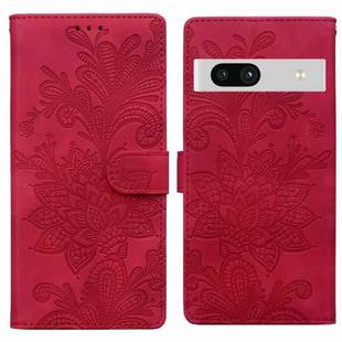 For Google Pixel 7A Lace Floral Embossed Magnetic Buckle PU Phone Case With Wrist Strap(Red)