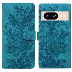 For Google Pixel 8 Lace Floral Embossed Magnetic Buckle PU Phone Case With Wrist Strap(Green)