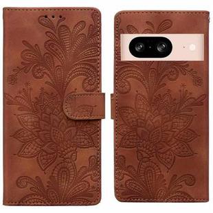 For Google Pixel 8 Lace Floral Embossed Magnetic Buckle PU Phone Case With Wrist Strap(Brown)