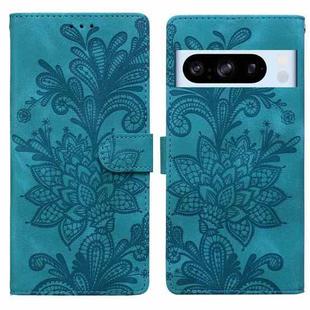 For Google Pixel 8 Pro Lace Floral Embossed Magnetic Buckle PU Phone Case With Wrist Strap(Green)