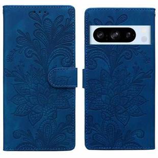 For Google Pixel 8 Pro Lace Floral Embossed Magnetic Buckle PU Phone Case With Wrist Strap(Blue)