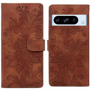 For Google Pixel 8 Pro Lace Floral Embossed Magnetic Buckle PU Phone Case With Wrist Strap(Brown)