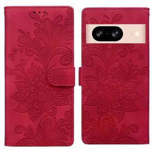 For Google Pixel 8A Lace Floral Embossed Magnetic Buckle PU Phone Case With Wrist Strap(Red)