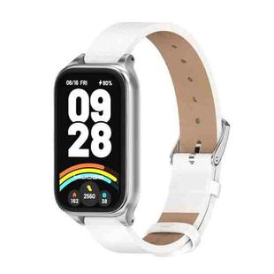 For Xiaomi Smart Band 9 Active / Redmi Band 3 Mijobs Metal Shell Microfiber PU Leather Watch Band(White Silver)