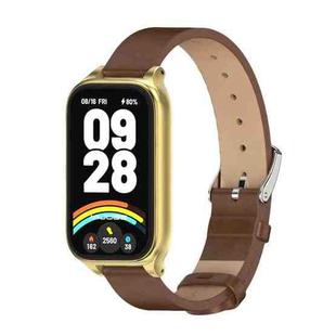 For Xiaomi Smart Band 9 Active / Redmi Band 3 Mijobs Metal Shell Microfiber PU Leather Watch Band(Brown Gold)