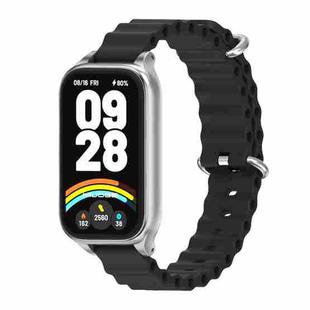 For Xiaomi Smart Band 9 Active / Redmi Band 3 Mijobs Metal Shell Marine Silicone Watch Band(Black Silver)