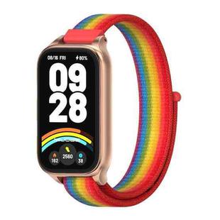 For Xiaomi Smart Band 9 Active / Redmi Band 3 Mijobs Metal Shell Nylon Loop Watch Band(Rainbow Rose Gold)