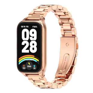 For Xiaomi Smart Band 9 Active / Redmi Band 3 Mijobs Metal Shell Three-Bead Stainless Steel Watch Band(Rose Gold)