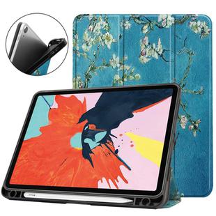 For iPad Air 11 2024 / 2022 / 2020 10.9 TPU Colored Drawing Horizontal Flip Leather Case with Three-folding Holder & Sleep / Wake-up Function(Apricot Flower)