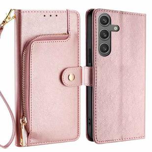 For Samsung Galaxy S25 5G Zipper Bag Leather Phone Case(Rose Gold)