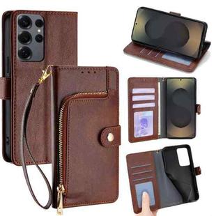 For Samsung Galaxy S25 Ultra 5G Zipper Bag Leather Phone Case(Brown)
