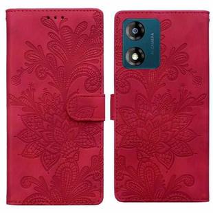 For Motorola Moto E13 Lace Floral Embossed Magnetic Buckle PU Phone Case With Wrist Strap(Red)