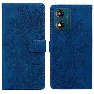 For Motorola Moto E13 Lace Floral Embossed Magnetic Buckle PU Phone Case With Wrist Strap(Blue)