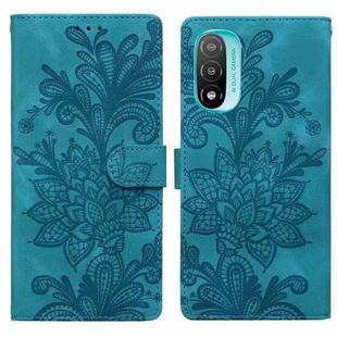 For Motorola Moto E20 Lace Floral Embossed Magnetic Buckle PU Phone Case With Wrist Strap(Green)