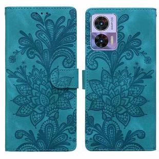 For Motorola Edge 30 Lace Floral Embossed Magnetic Buckle PU Phone Case With Wrist Strap(Green)