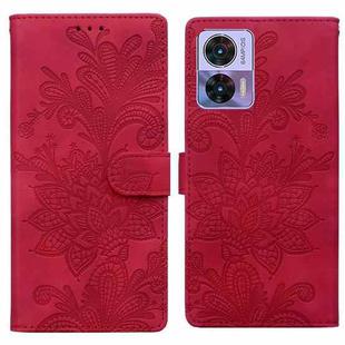 For Motorola Edge 30 Lace Floral Embossed Magnetic Buckle PU Phone Case With Wrist Strap(Red)