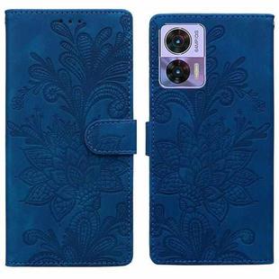 For Motorola Edge 30 Lace Floral Embossed Magnetic Buckle PU Phone Case With Wrist Strap(Blue)