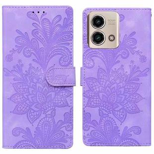 For Motorola Moto G 5G 2023 Lace Floral Embossed Magnetic Buckle PU Phone Case With Wrist Strap(Purple)