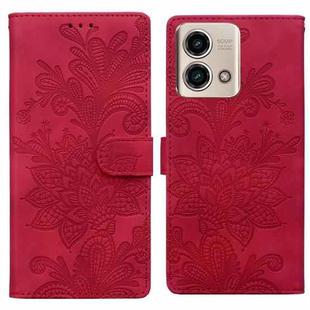 For Motorola Moto G 5G 2023 Lace Floral Embossed Magnetic Buckle PU Phone Case With Wrist Strap(Red)