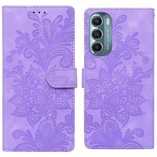 For Motorola Moto G Stylus 5G 2022 Lace Floral Embossed Magnetic Buckle PU Phone Case With Wrist Strap(Purple)