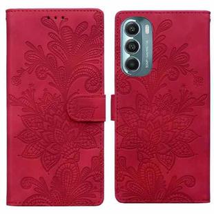 For Motorola Moto G Stylus 5G 2022 Lace Floral Embossed Magnetic Buckle PU Phone Case With Wrist Strap(Red)