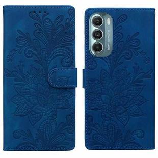 For Motorola Moto G Stylus 5G 2022 Lace Floral Embossed Magnetic Buckle PU Phone Case With Wrist Strap(Blue)