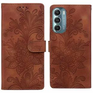 For Motorola Moto G Stylus 5G 2022 Lace Floral Embossed Magnetic Buckle PU Phone Case With Wrist Strap(Brown)