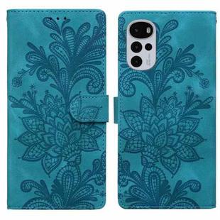 For Motorola Moto G22 Lace Floral Embossed Magnetic Buckle PU Phone Case With Wrist Strap(Green)