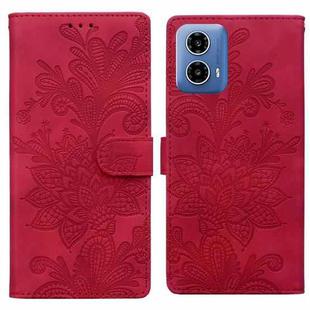 For Motorola Moto G24 Lace Floral Embossed Magnetic Buckle PU Phone Case With Wrist Strap(Red)