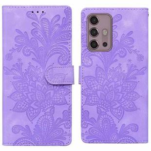 For Motorola Moto G30 / G10 / G20 Lace Floral Embossed Magnetic Buckle PU Phone Case With Wrist Strap(Purple)