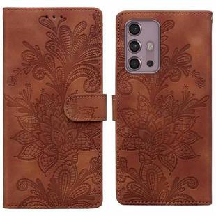 For Motorola Moto G30 / G10 / G20 Lace Floral Embossed Magnetic Buckle PU Phone Case With Wrist Strap(Brown)