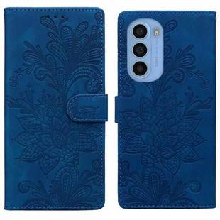 For Motorola Moto G31 Lace Floral Embossed Magnetic Buckle PU Phone Case With Wrist Strap(Blue)