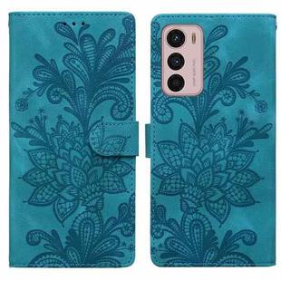 For Motorola Moto G42 Lace Floral Embossed Magnetic Buckle PU Phone Case With Wrist Strap(Green)