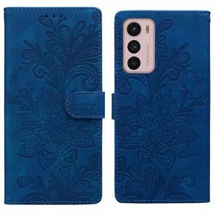 For Motorola Moto G42 Lace Floral Embossed Magnetic Buckle PU Phone Case With Wrist Strap(Blue)