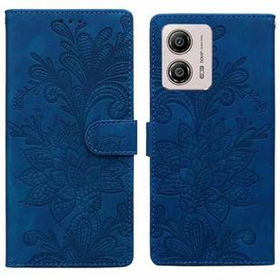 For Motorola Moto G53 / G13 / G23 Lace Floral Embossed Magnetic Buckle PU Phone Case With Wrist Strap(Blue)