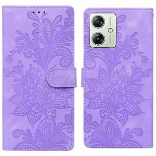 For Motorola Moto G54 / G64 Lace Floral Embossed Magnetic Buckle PU Phone Case With Wrist Strap(Purple)