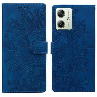 For Motorola Moto G54 / G64 Lace Floral Embossed Magnetic Buckle PU Phone Case With Wrist Strap(Blue)