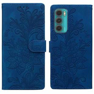 For Motorola Moto G60 Lace Floral Embossed Magnetic Buckle PU Phone Case With Wrist Strap(Blue)