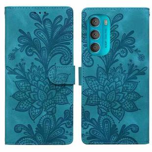 For Motorola Moto G71 5G Lace Floral Embossed Magnetic Buckle PU Phone Case With Wrist Strap(Green)