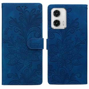 For Motorola Moto G73 Lace Floral Embossed Magnetic Buckle PU Phone Case With Wrist Strap(Blue)