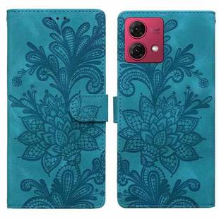 For Motorola Moto G84 Lace Floral Embossed Magnetic Buckle PU Phone Case With Wrist Strap(Green)