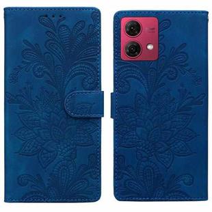 For Motorola Moto G84 Lace Floral Embossed Magnetic Buckle PU Phone Case With Wrist Strap(Blue)