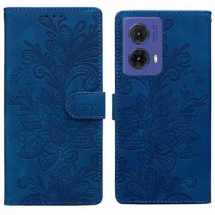 For Motorola Moto G85 Lace Floral Embossed Magnetic Buckle PU Phone Case With Wrist Strap(Blue)