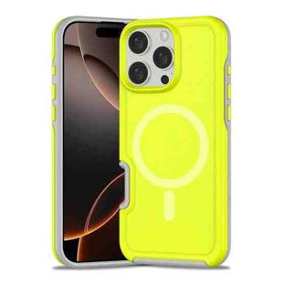 For iPhone 16 Pro Max Shockproof MagSafe Armor PC Hybrid TPU Phone Case(Fluorescent Green+Gray)