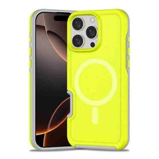 For iPhone 16 Pro Shockproof MagSafe Armor PC Hybrid TPU Phone Case(Fluorescent Green+Gray)