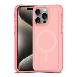 For iPhone 15 Pro Max Shockproof MagSafe Armor PC Hybrid TPU Phone Case(Light Pink+Coral Red)