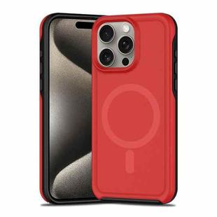 For iPhone 15 Pro Shockproof MagSafe Armor PC Hybrid TPU Phone Case(Red+Black)