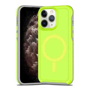 For iPhone 11 Pro Max Shockproof MagSafe Armor PC Hybrid TPU Phone Case(Fluorescent Green+Gray)