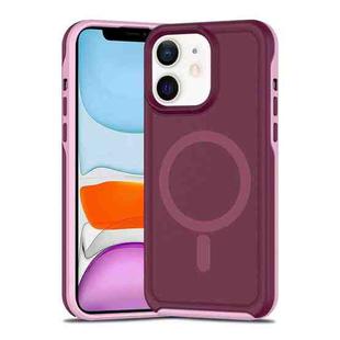 For iPhone 11 Shockproof MagSafe Armor PC Hybrid TPU Phone Case(Wine Red+Light Pink)