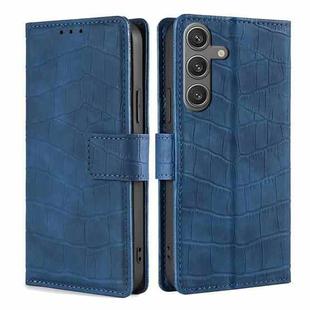For Samsung Galaxy S25 5G Skin Feel Crocodile Magnetic Clasp Leather Phone Case(Blue)